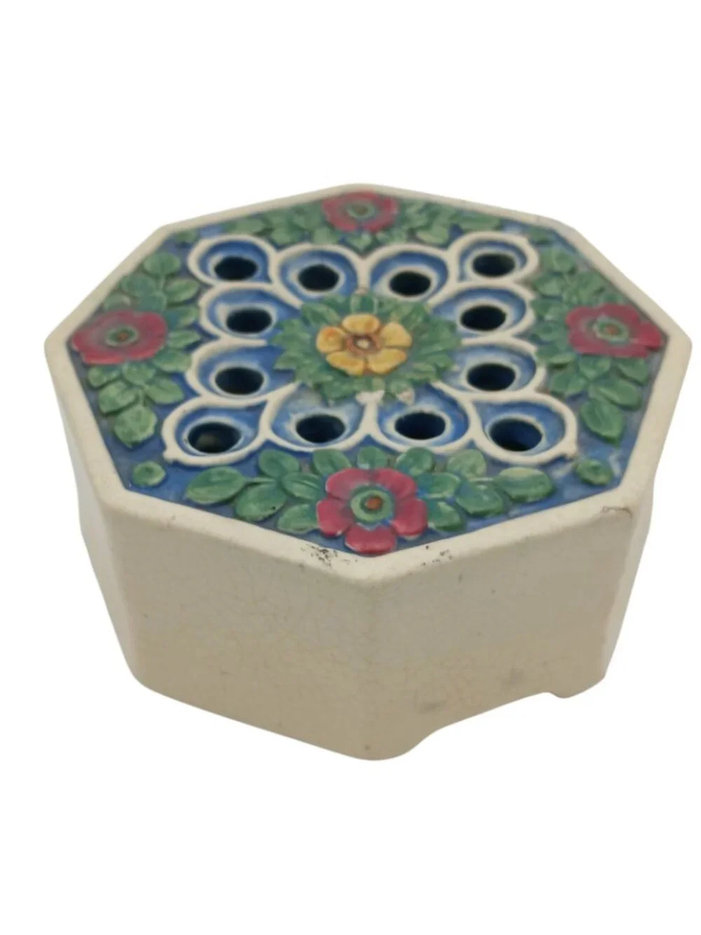 Weller Florala Style Octagon Flower Frog Vase Floral Pottery 5 In